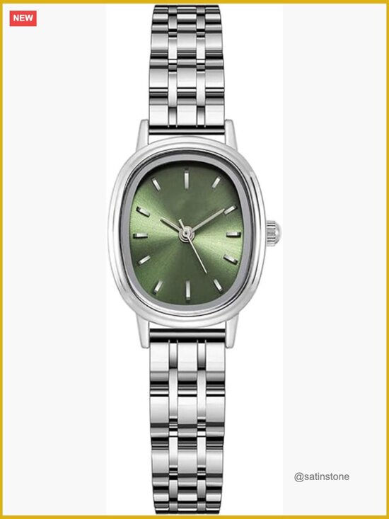 Small Oval Quartz Watch, Stainless Steel Bracelet, Slim Minimalist Wristwatch